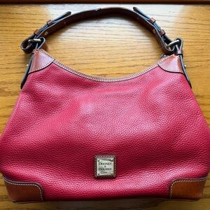 Dooney & Bourke Red Pebble Leather Hobo with Brown Trim